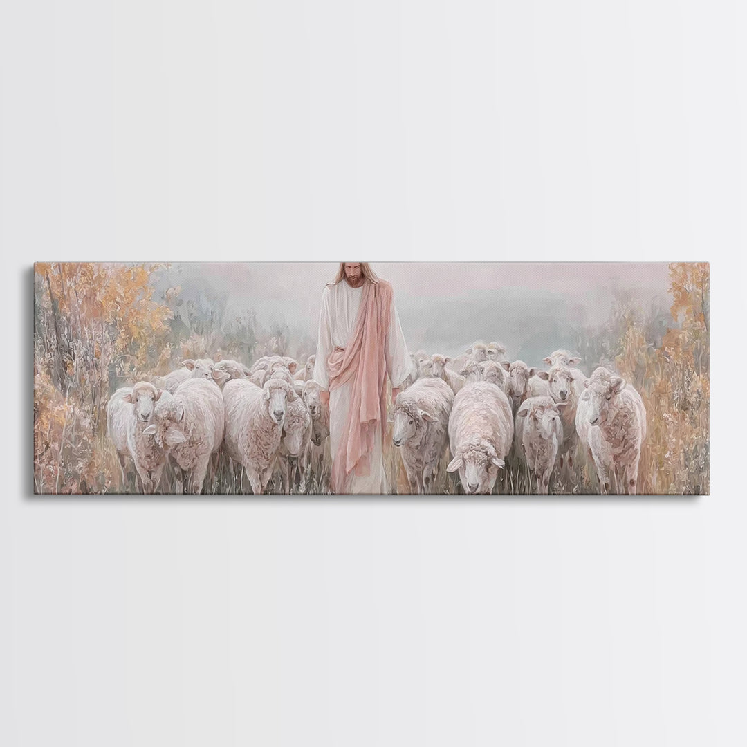 Pasture Of Mercy – Framed Canvas Print – Panoramic Wall Art – Christian Art Canvas – Jesus Painting – Christian Christmas