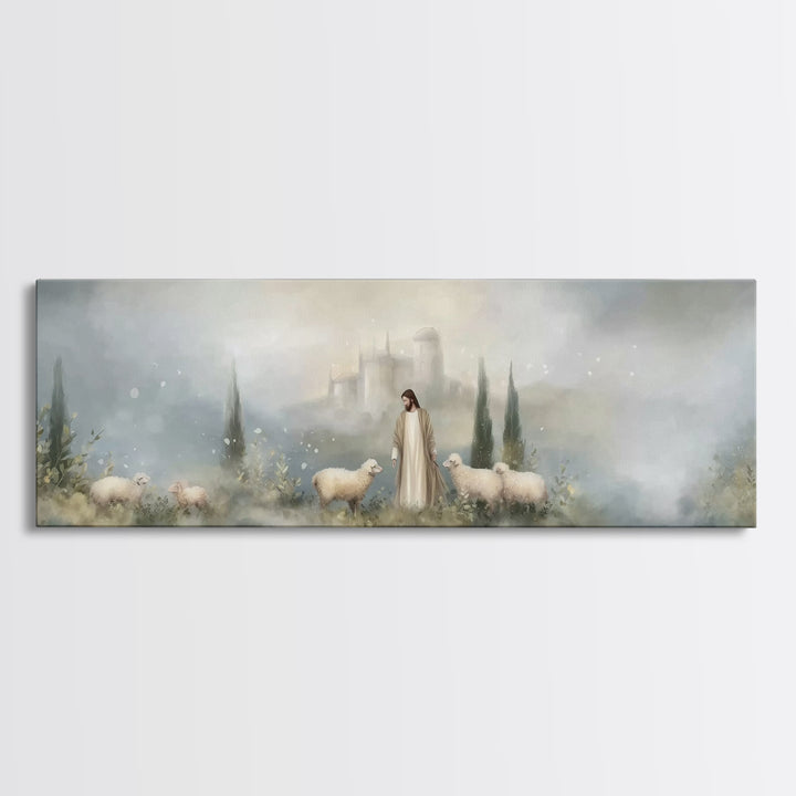Fields Of Grace | Framed Canvas Print | Panoramic Painting | Christian Art Canvas | Jesus Wall Art | Christmas Art