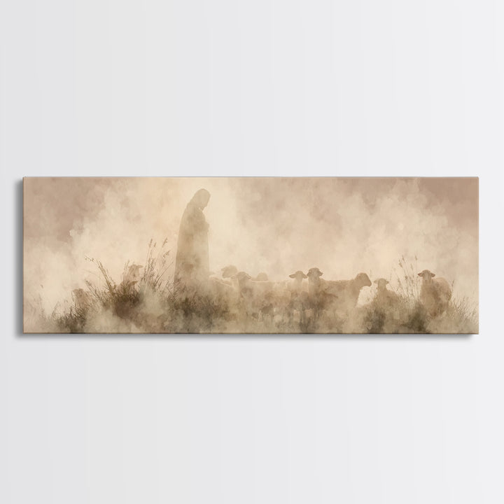 Light Of The Fold – Framed Canvas Print – Panoramic Painting – Christian Wall Art – Jesus Art Print – Christmas Art