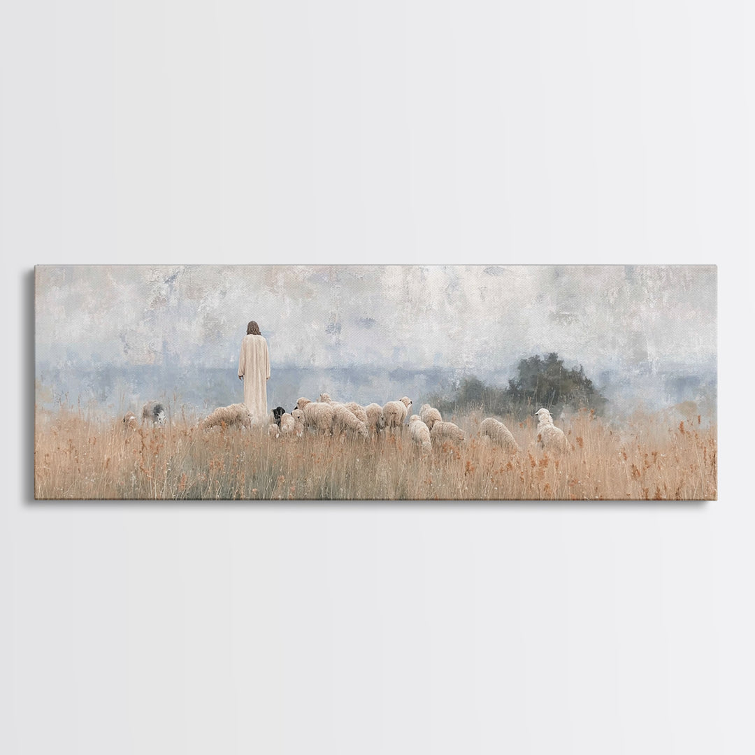 Fields Of Comfort, Framed Canvas Print, Panoramic Print, Christian Art Canvas, Jesus Painting, Christian Wall Art