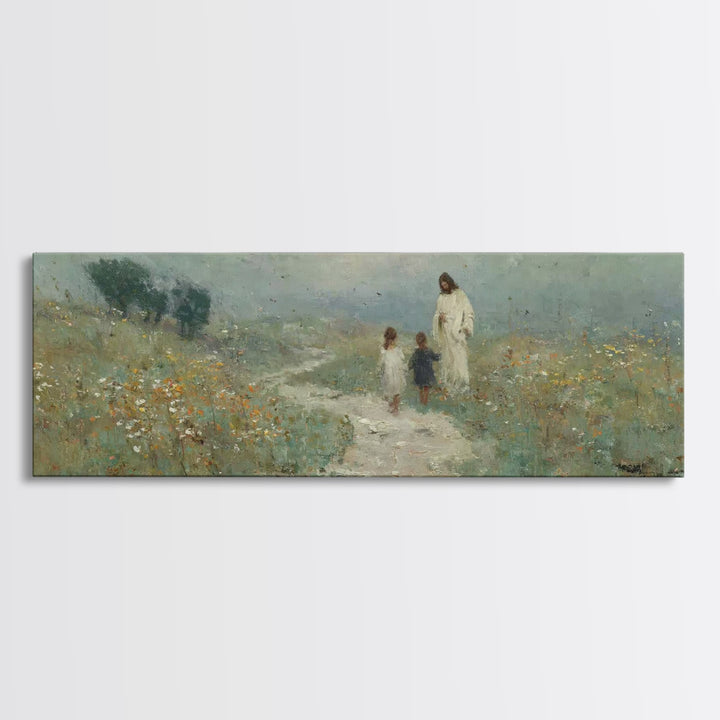 Meadow Walk Blessing | Framed Canvas Print | Panoramic Wall Art | Jesus Art Print | Christian Art Canvas | Christian Painting