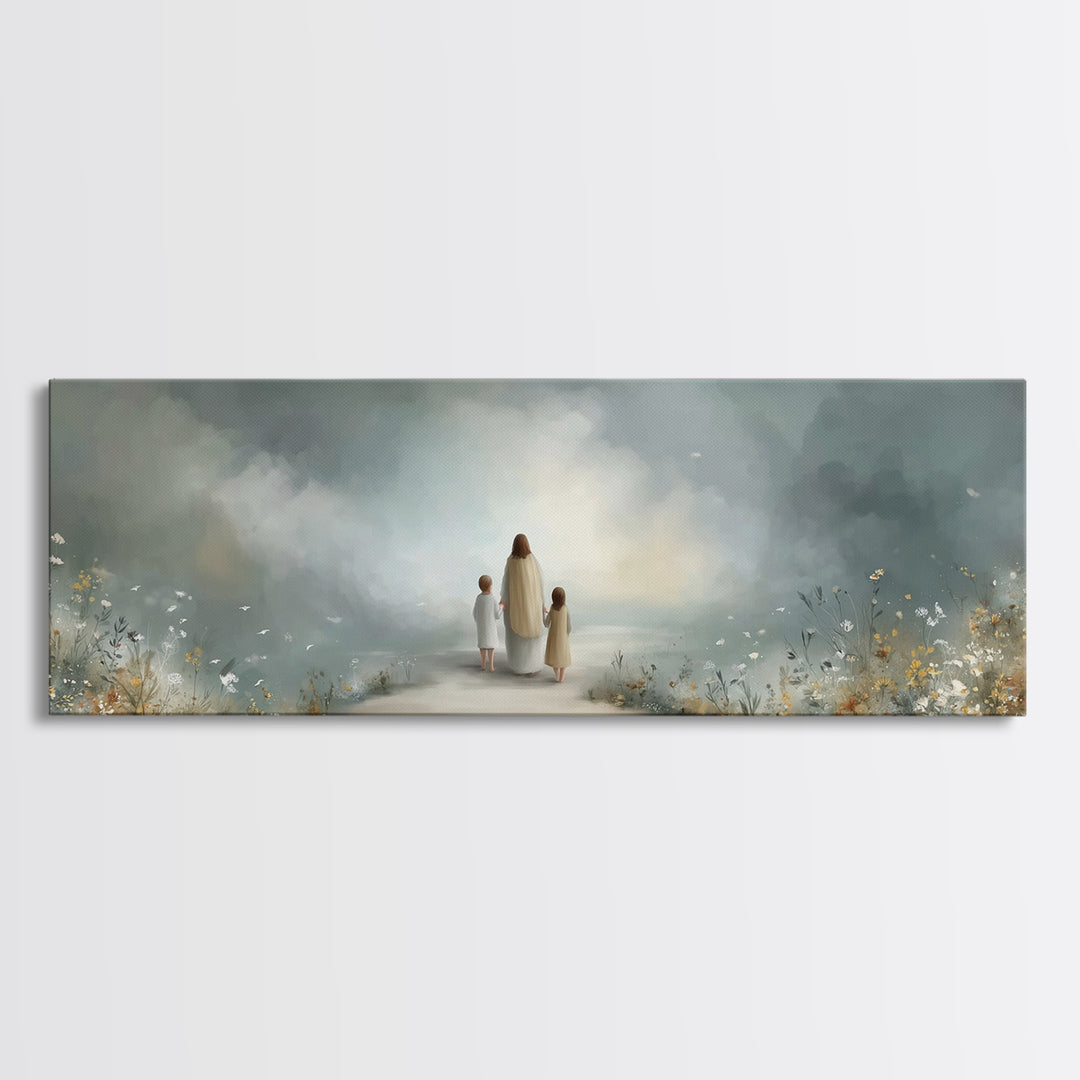 Heavenly Garden Walk – Framed Canvas Print – Panoramic Art – Christian Art Canvas – Jesus Painting – Christian Gift