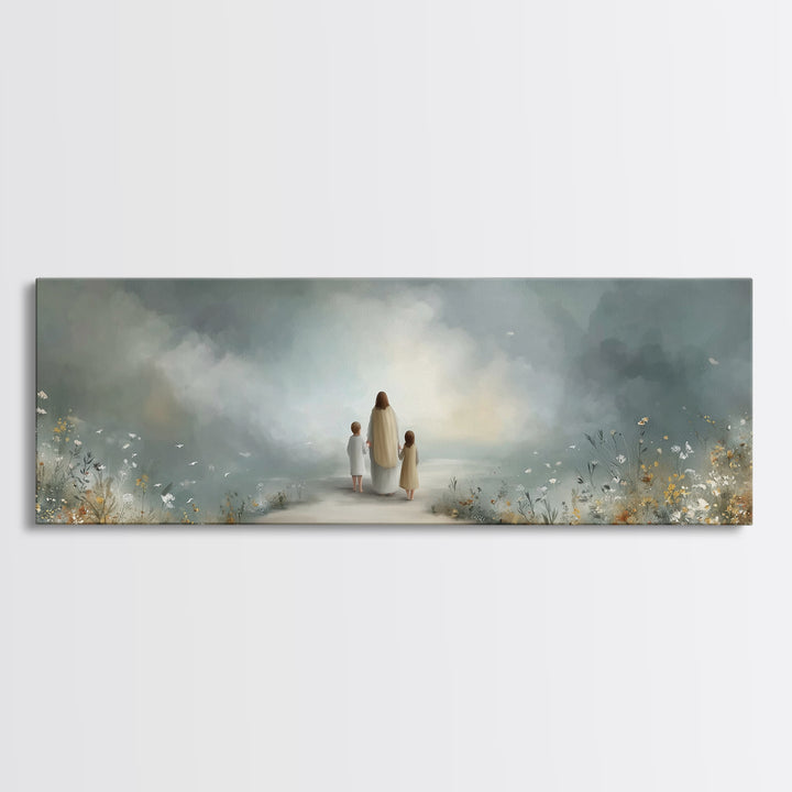 Heavenly Garden Walk – Framed Canvas Print – Panoramic Art – Christian Art Canvas – Jesus Painting – Christian Gift