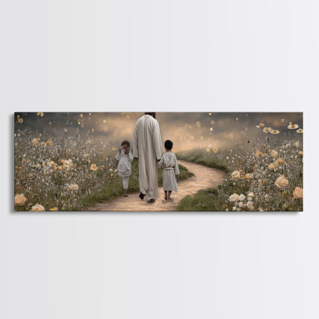 Gentle Path Blessing | Framed Canvas Print | Panoramic Painting | Christian Wall Art | Jesus Art Print | Christian Art Canvas