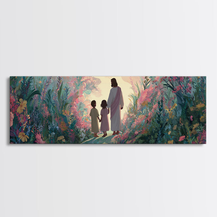 Garden Of Promise – Framed Canvas Print – Panoramic Art – Christian Painting – Jesus Art Print – Christian Wall Art