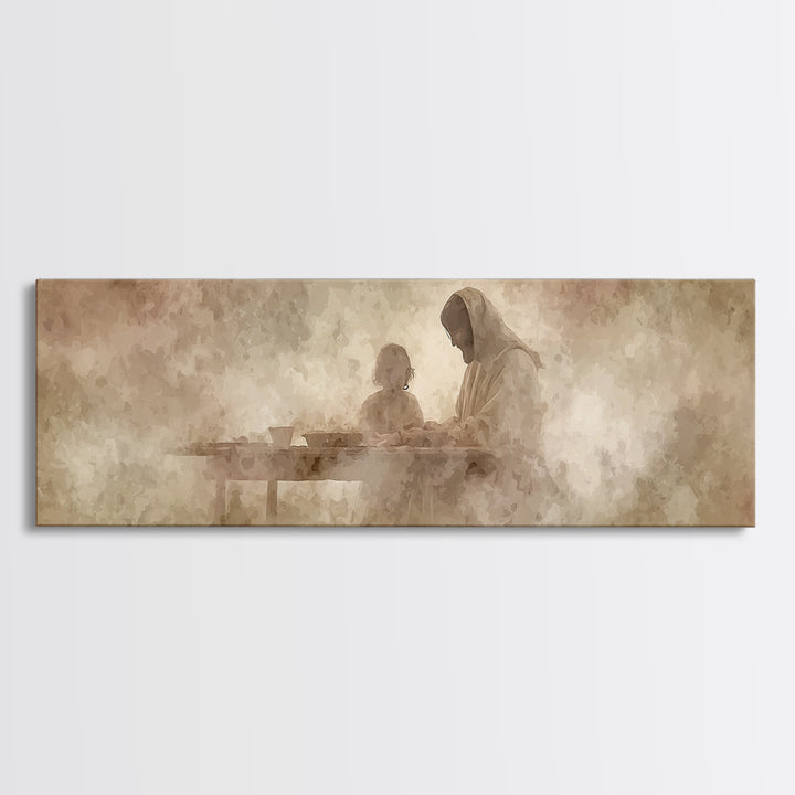 Heavenly Table Grace, Framed Canvas Print, Christian Art Canvas, Jesus Painting, Panoramic Wall Art, Christian Wall Art, Christmas Art, Chr