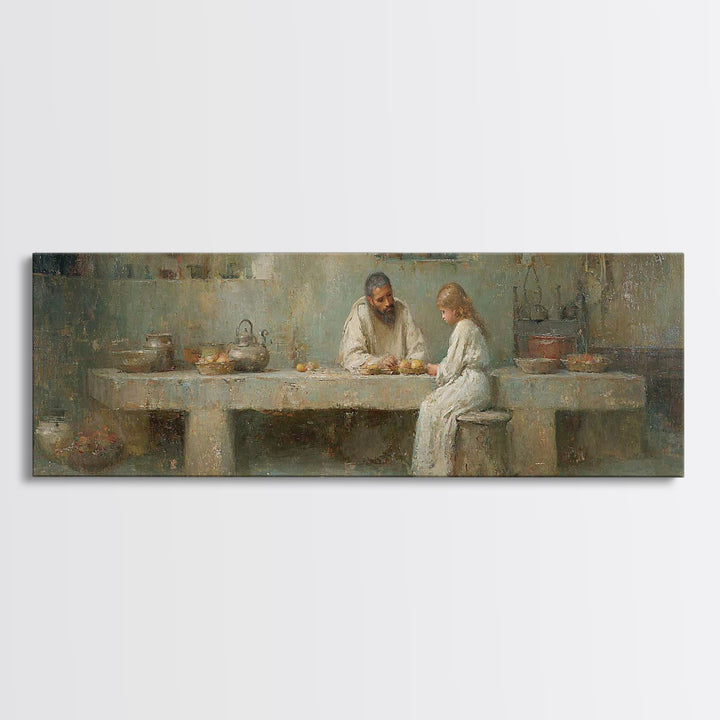 The Quiet Workshop | Framed Canvas Print | Christian Wall Art | Christian Art Canvas | Panoramic Painting | Jesus Painting | Christian Deco