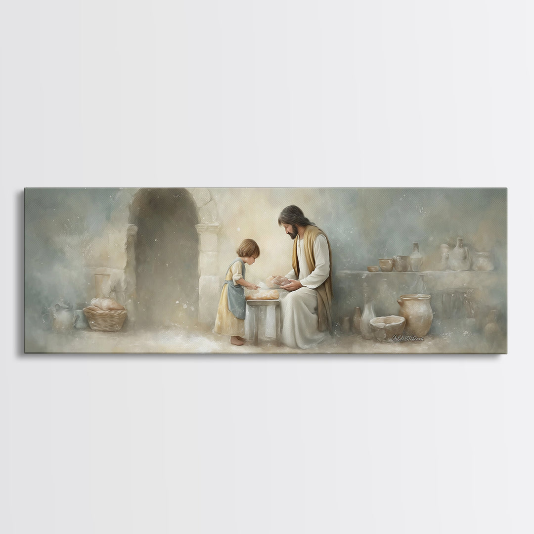 Sacred Kitchen Light, Framed Canvas Print, Christian Wall Art, Jesus Painting, Panoramic Frame, Christian Decor, Christian Art Canvas, Chri