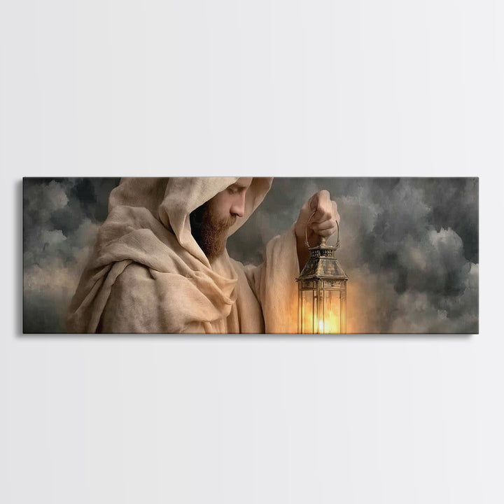 Sacred Lantern Light – Framed Canvas Print – Christian Wall Art – Panoramic Painting – Jesus Painting – Christian Art Canvas – Christian De