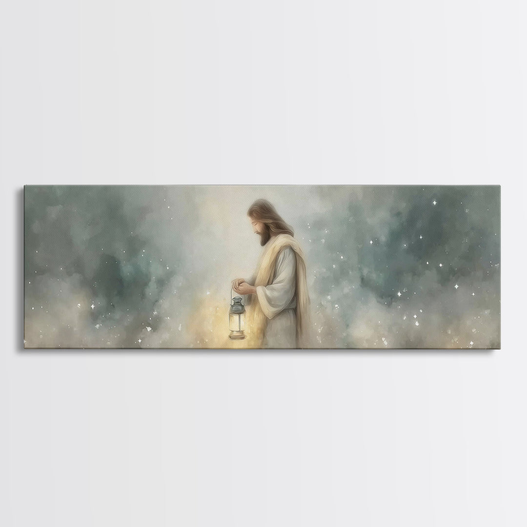 Lantern Of Peace – Framed Canvas Print – Panoramic Art – Christian Art Canvas – Christian Wall Art – Jesus Painting – Christian Christmas A
