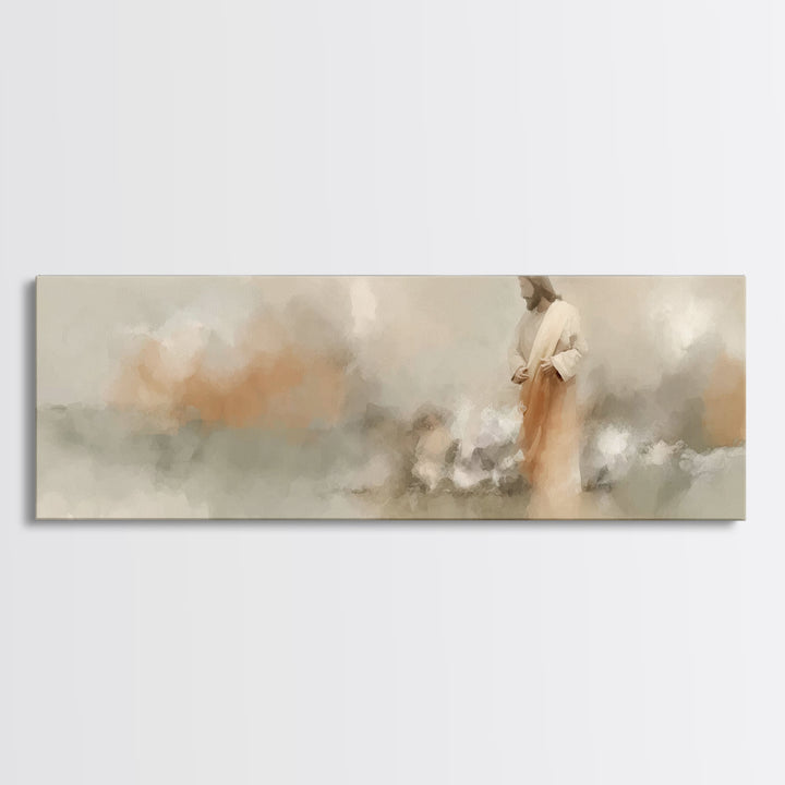 The Quiet Crossing – Framed Canvas Print – Panoramic Painting – Christian Art Canvas – Jesus Painting – Christian Wall Art – Christian Deco