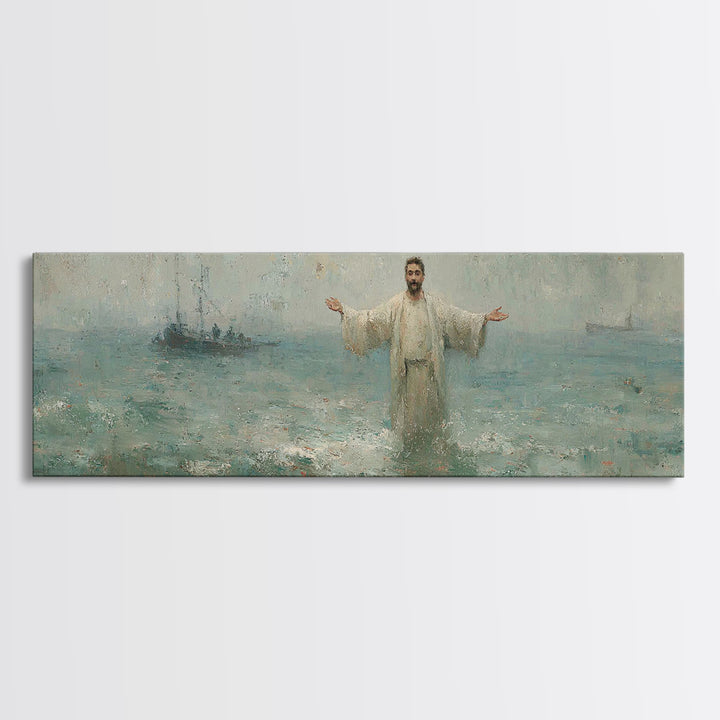 Waves Of Mercy – Framed Canvas Print – Panoramic Art – Christian Wall Art – Jesus Painting – Christian Art Canvas – Christian Christmas Art