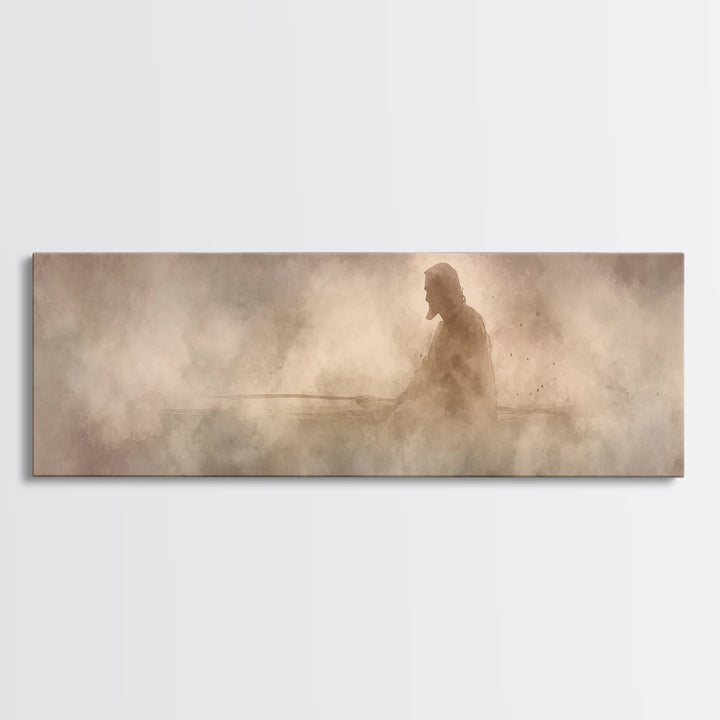 Eternal Stillness, Framed Canvas Print, Panoramic Print, Christian Art, Jesus Painting, Christian Wall Art, Modern Christian Art