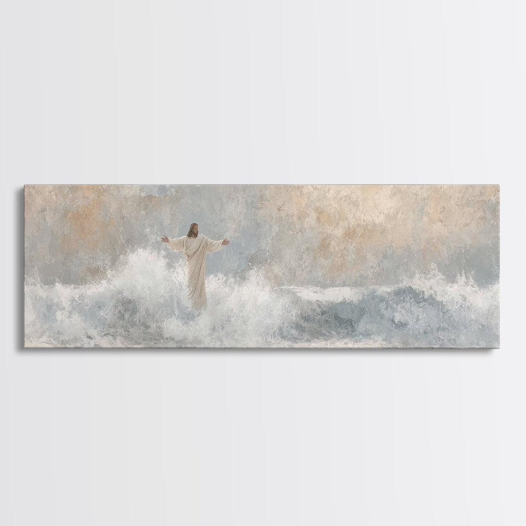 Majestic Tide, Framed Canvas Print, Panoramic Frame, Christian Wall Art, Christian Art Canvas, Jesus Painting, Large Christian Painting