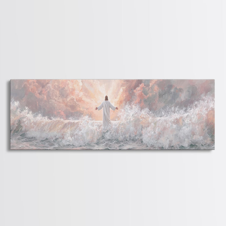 Ocean Of Light | Framed Canvas Print | Panoramic Art | Christian Art | Jesus Painting | Christian Art Canvas | Christian Christmas Decor