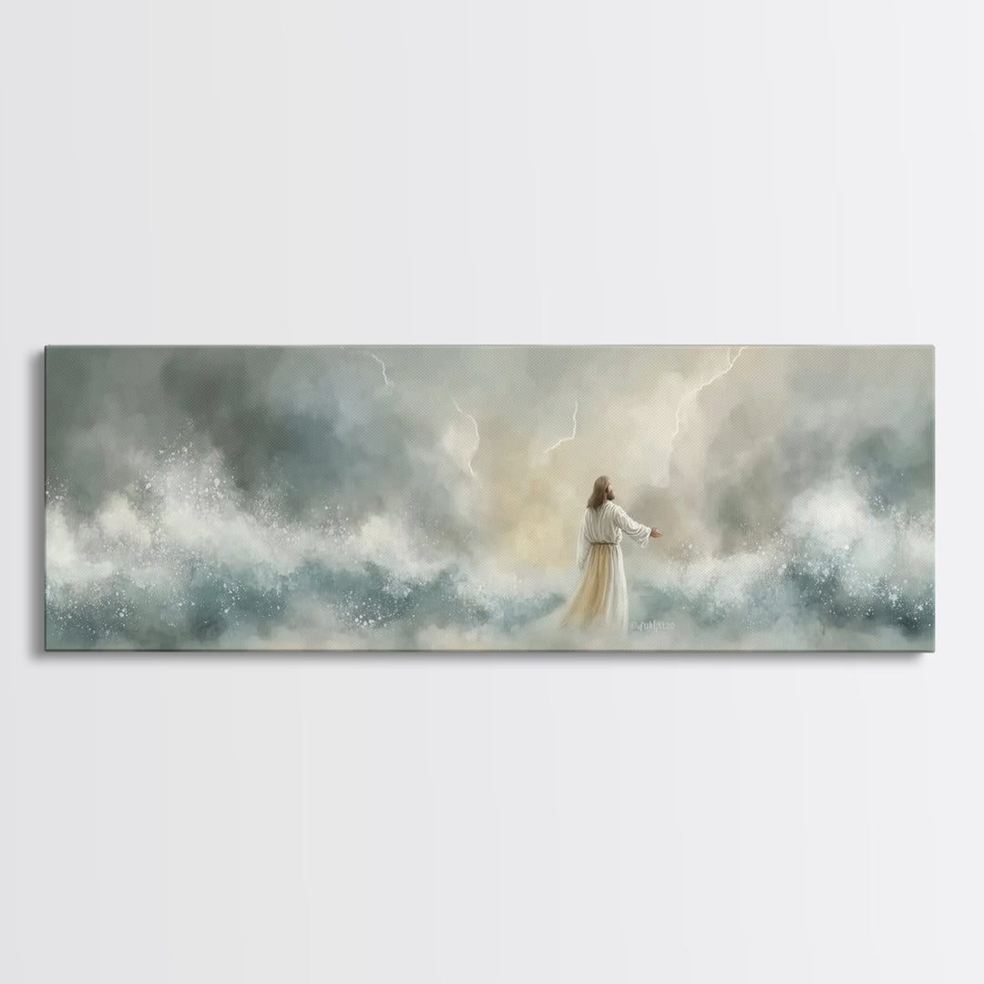 Storm Of Grace – Framed Canvas Print – Panoramic Art – Christian Wall Art – Jesus Painting – Christian Art Canvas – Christian Christmas Art