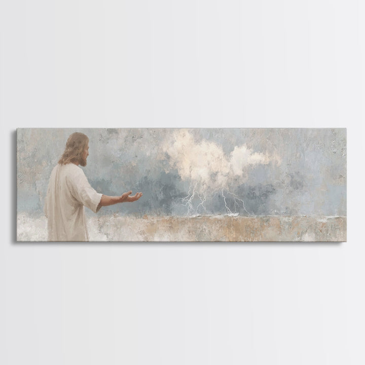 Heaven’s Thunder, Framed Canvas Print, Panoramic Print, Christian Art Canvas, Christian Wall Art, Jesus Painting, Modern Christian Art