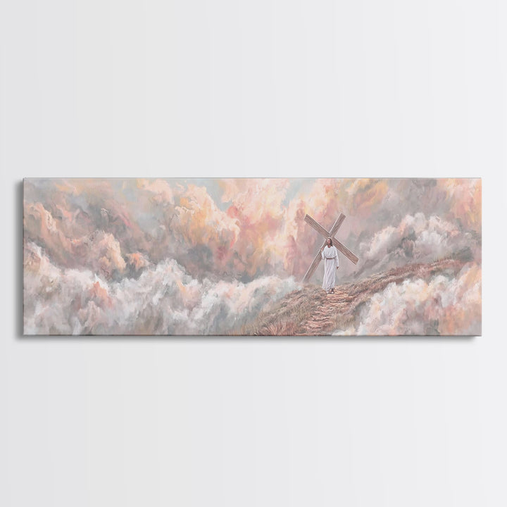 Hill Of Redemption, Framed Canvas Print, Panoramic Painting, Christian Wall Art, Christian Art Canvas, Jesus Painting, Christian Decor
