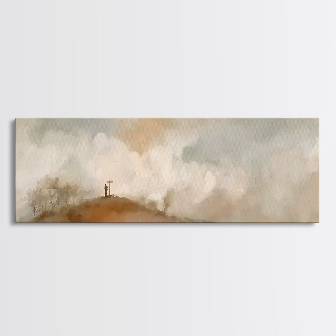 Cross Of Promise | Framed Canvas Print | Panoramic Art | Christian Art Canvas | Christian Wall Art | Jesus Painting | Christian Art