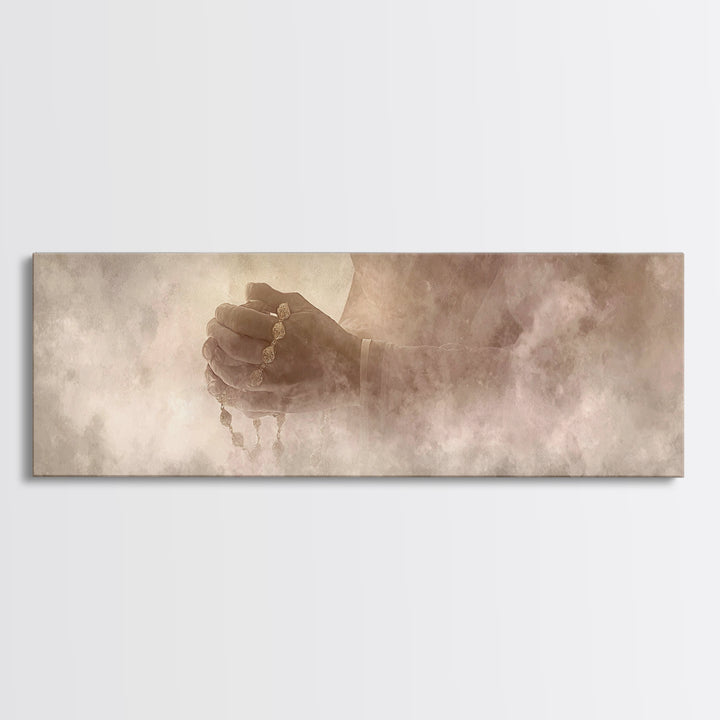 Sacred Hands Hope | Framed Canvas Print | Christian Art Canvas | Christian Wall Art | Panoramic Art | Jesus Painting | Christmas Art
