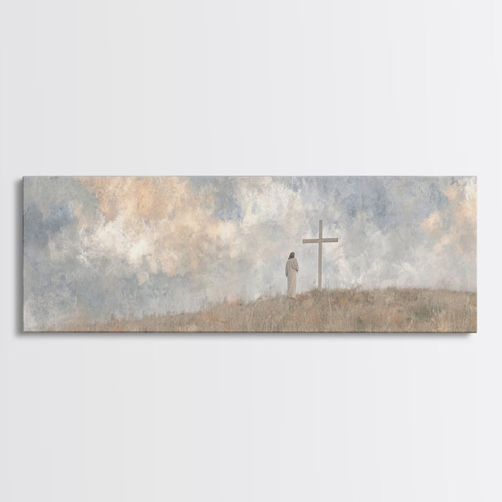 Quiet Salvation – Framed Canvas Print – Panoramic Wall Art – Christian Art – Jesus Painting – Minimalist Christian Art – Christian Decor