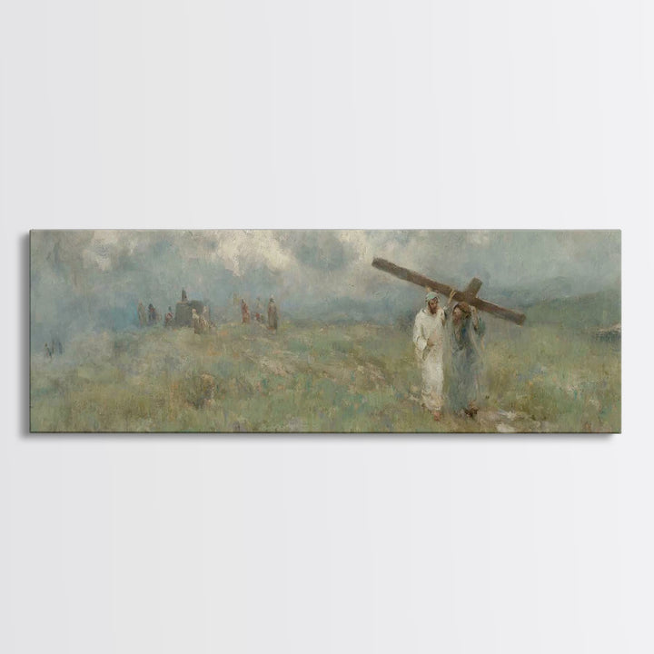 Hill Of Grace, Framed Canvas Print, Christian Art Canvas, Jesus Painting, Panoramic Wall Art, Christian Wall Art, Christian Gift Ideas