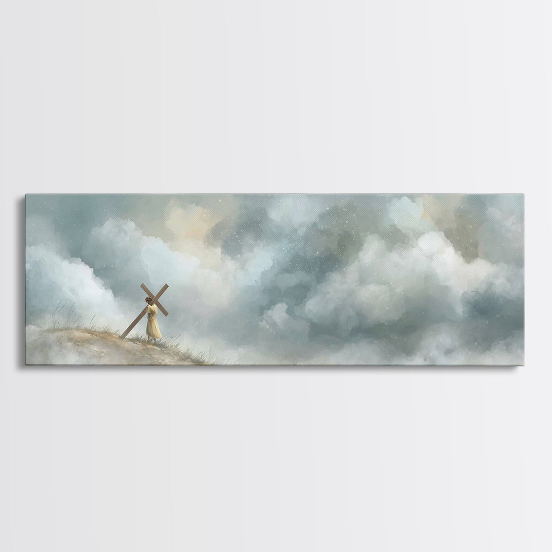 Burden Of Love | Framed Canvas Print | Christian Art Work | Jesus Painting | Panoramic Painting | Large Christian Art | Christian Decor