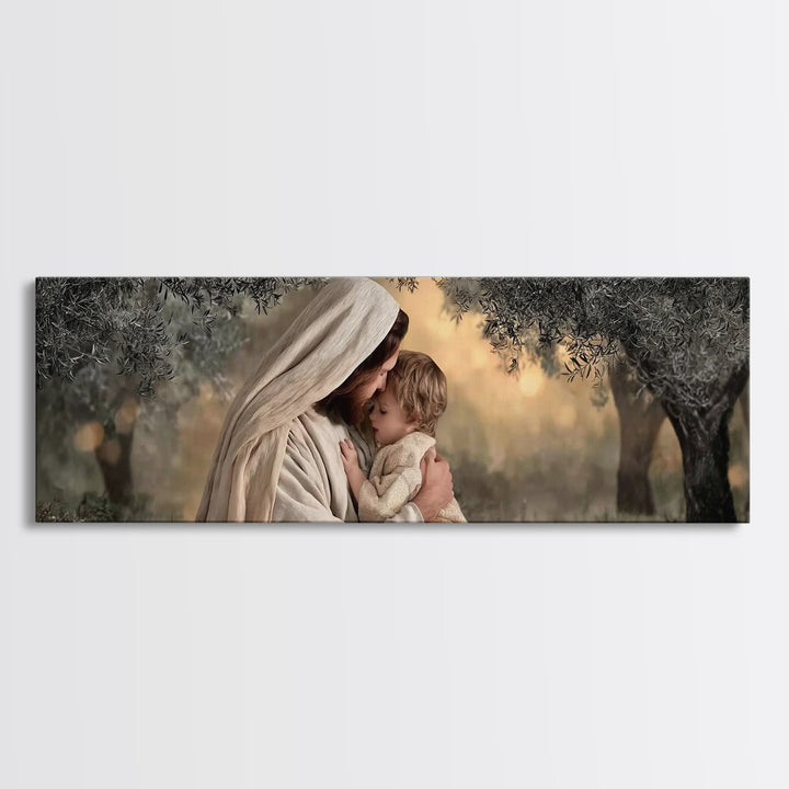 Garden Of Peace, Framed Canvas Print, Christian Wall Art, Jesus Painting, Panoramic Art, Christian Christmas Art, Christian Art Canvas