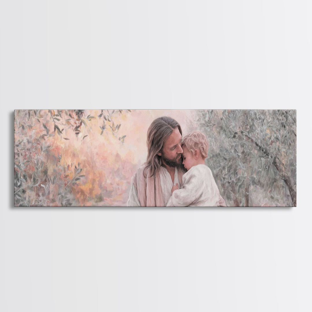 Tender Shepherd | Framed Canvas Print | Christian Art Canvas | Jesus Painting | Panoramic Wall Art | Christian Decor | Christian Art