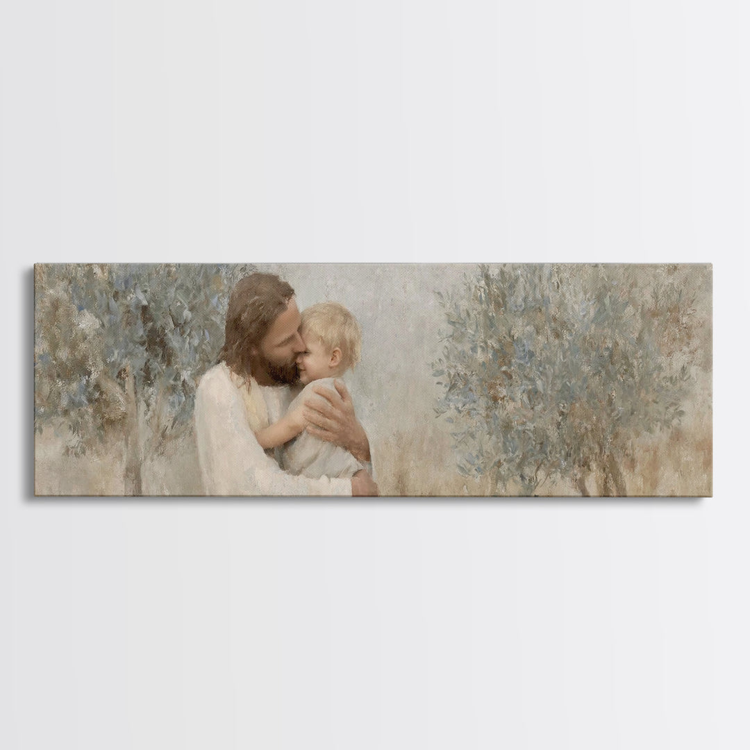 Eternal Embrace – Framed Canvas Print – Jesus Painting – Christian Wall Art – Panoramic Painting – Christian Art Print – Christian Decor