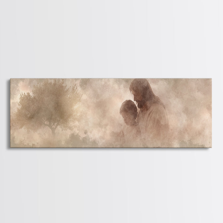 Hearts At Rest, Framed Canvas Print, Christian Art Canvas, Jesus Painting, Panoramic Frame, Large Christian Art, Christian Wall Art