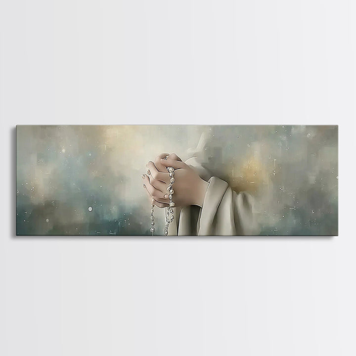 Heavenly Rosary Peace, Framed Canvas Print, Christian Wall Art, Christian Art Canvas, Panoramic Painting, Jesus Painting, Christmas Art