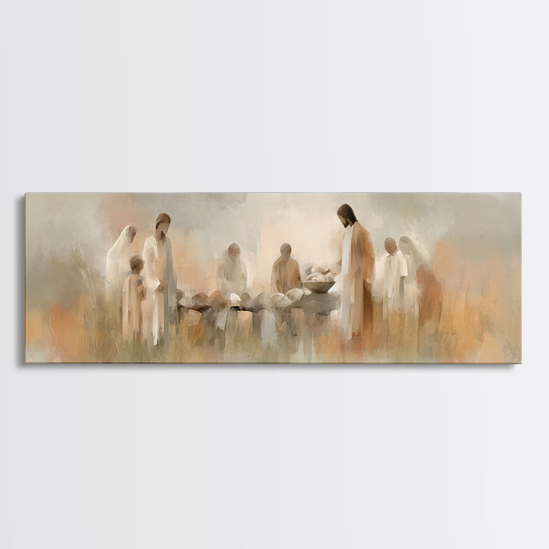Bread Of Blessing – Framed Canvas Print – Christian Wall Art – Christian Art Canvas – Panoramic Art – Jesus Painting – Christian Decor