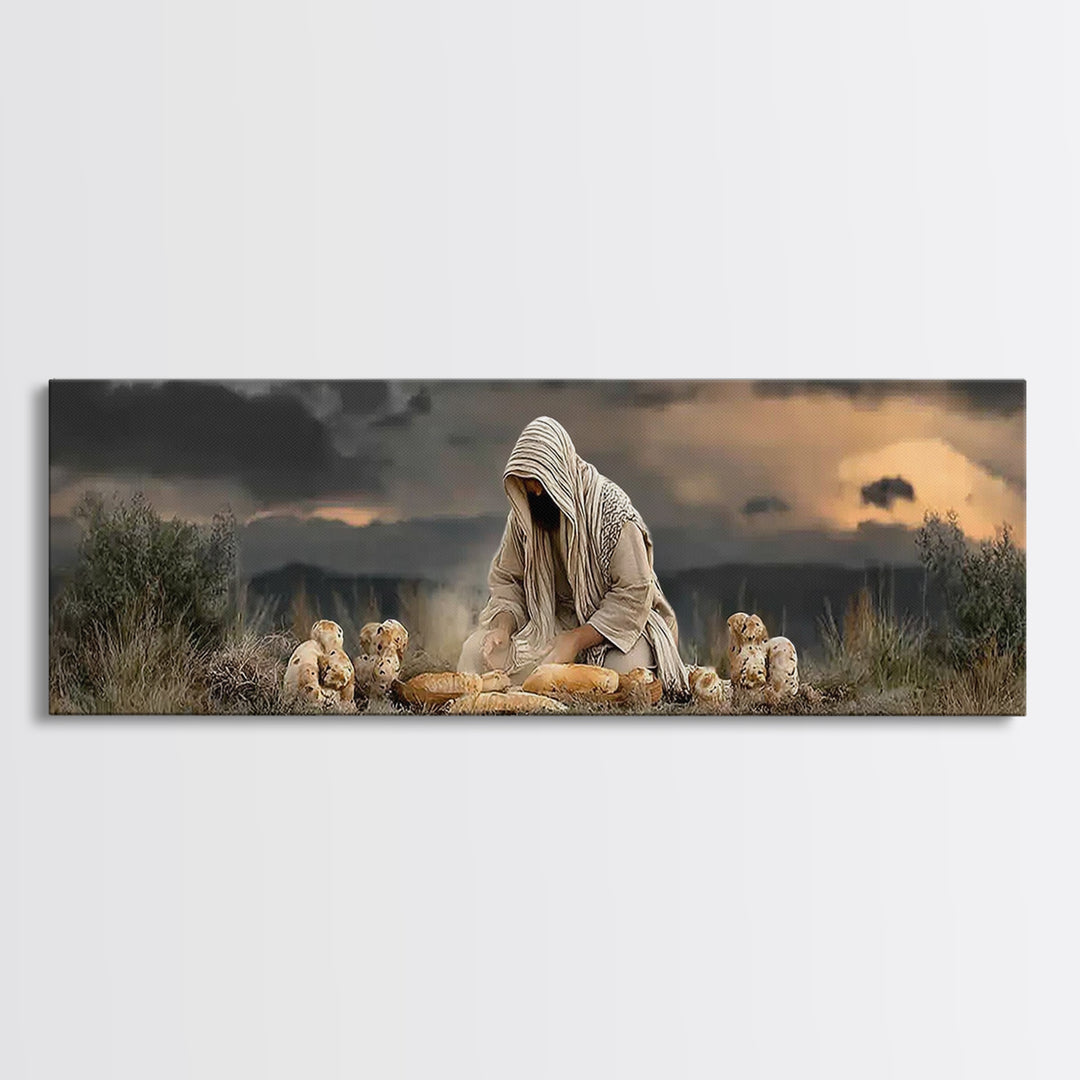 Miracle Of Provision, Framed Canvas Print, Christian Art Canvas, Panoramic Wall Art, Jesus Painting, Christian Art, Christian Gift Ideas