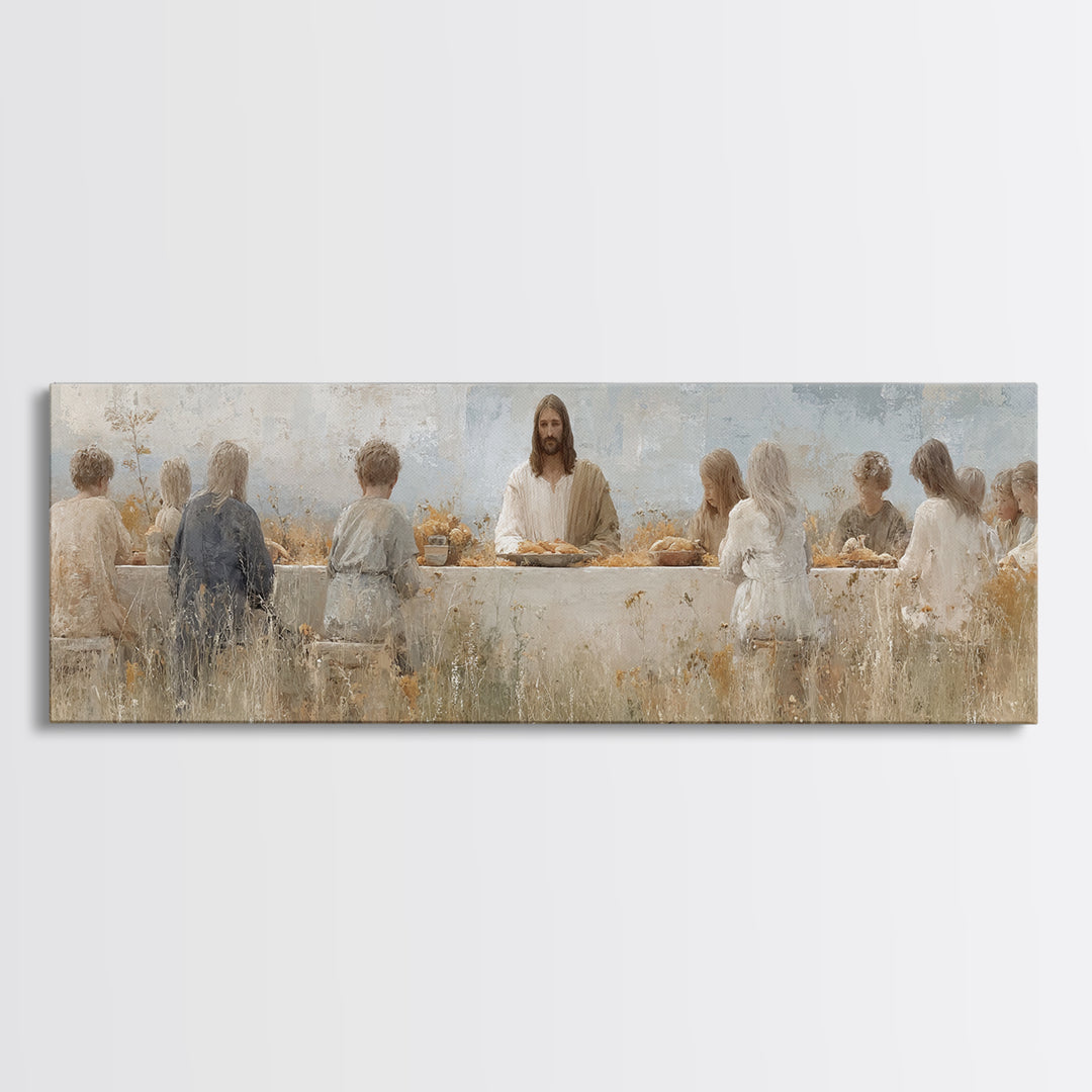 Table Of Grace | Framed Canvas Print | Christian Wall Art | Jesus Painting | Panoramic Painting | Christian Art Canvas | Christian Decor