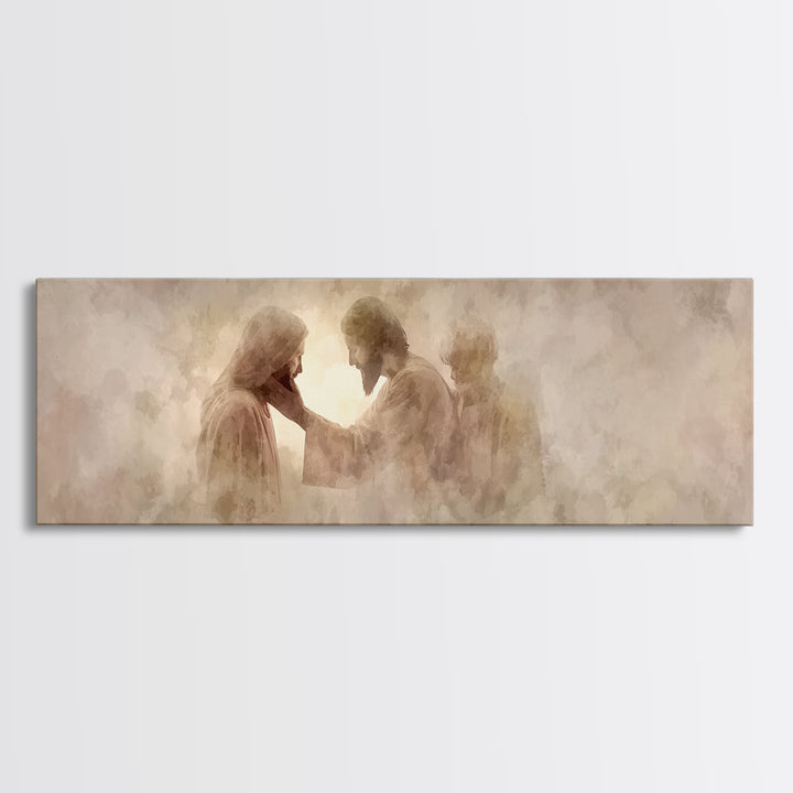 Tender Restoration | Framed Canvas Print | Christian Art Canvas | Large Jesus Painting | Panoramic Painting | Christian Wall Art | Christia