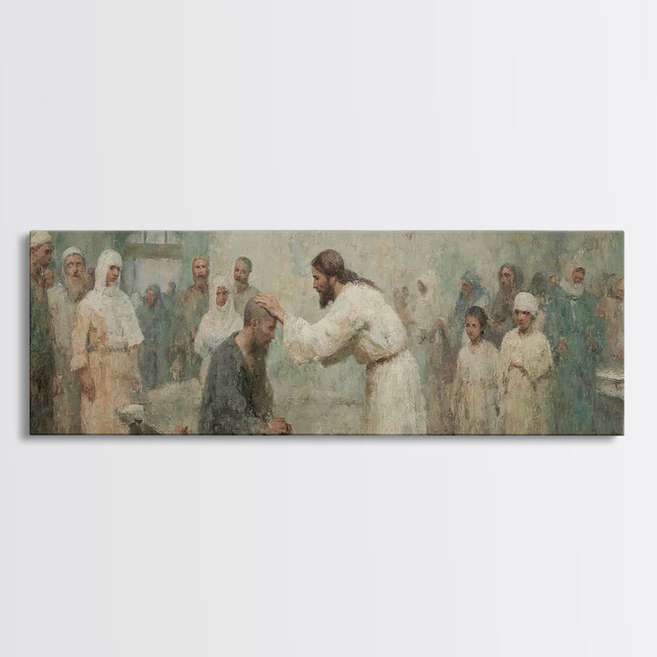 Healing Grace Path, Framed Canvas Print, Christian Art Print, Jesus Painting, Panoramic Art, Christian Wall Art, Christian Decor