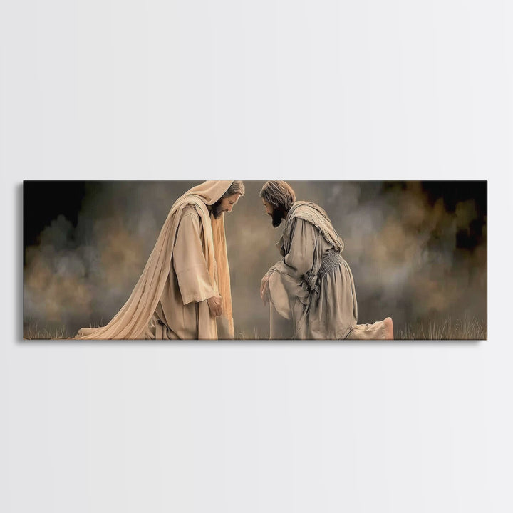 Silent Devotion – Framed Canvas Print – Christian Paintings – Jesus Art Print – Panoramic Wall Art – Modern Christian Art – Christian Home