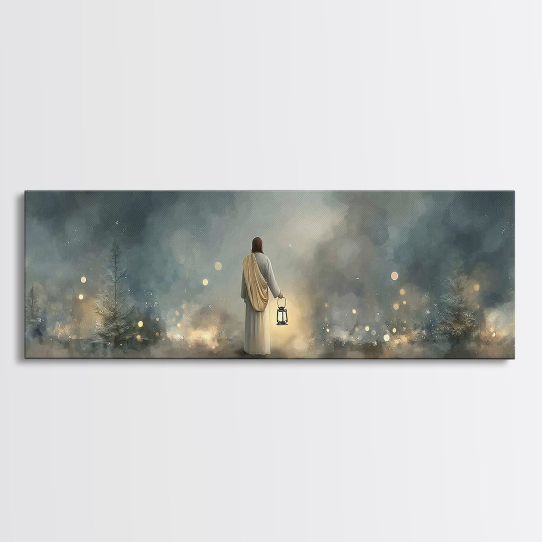 Lantern Of Hope | Framed Canvas Print | Jesus Canvas Art | Panoramic Art | Christian Wall Art | Christian Art Canvas | Christian Decoration