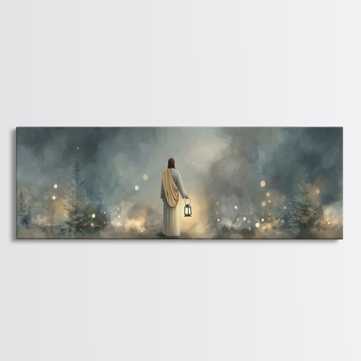 Lantern Of Hope | Framed Canvas Print | Jesus Canvas Art | Panoramic Art | Christian Wall Art | Christian Art Canvas | Christian Decoration