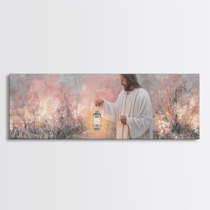 Calming The Night, Framed Canvas Print, Christian Art Work, Jesus Painting Canvas, Panoramic Wall Art, Christian Decoration, Modern Christi