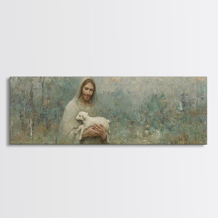 Pasture Of Peace, Framed Canvas Print, Panoramic Art, Christian Wall Art, Jesus Art Canvas, Christian Painting, Christian Decor
