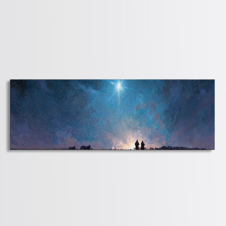 Heaven’s Guiding Star | Framed Canvas Print | Panoramic Wall Art | Christian Art | Christmas Art | Jesus Painting | Christian Art Canvas