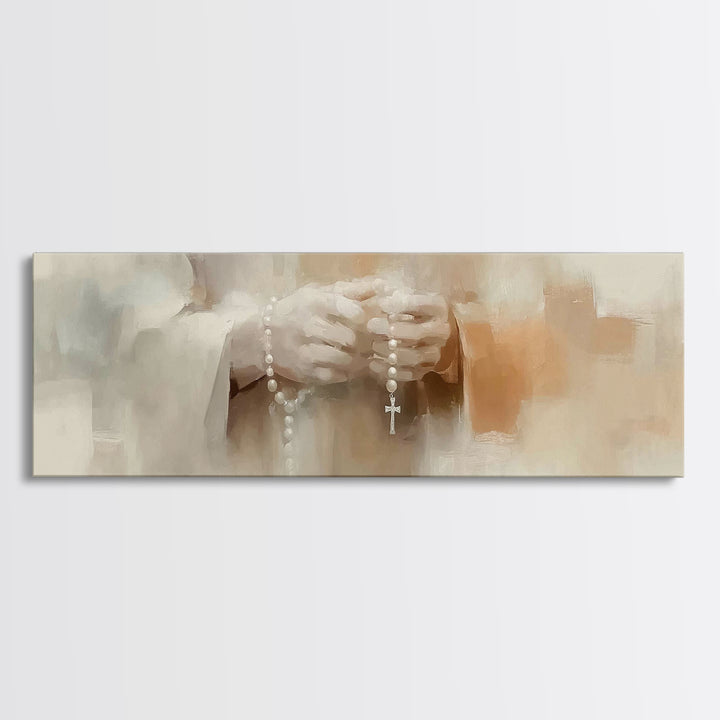 Peaceful Rosary Light, Framed Canvas Print, Christian Art Canvas, Christian Wall Art, Panoramic Art, Jesus Painting, Christmas Art