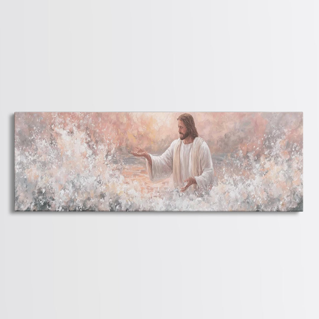 Waves Of His Grace – Framed Canvas Print – Panoramic Painting – Christian Art Canvas – Jesus Art Print – Christian Wall Art – Large Christi