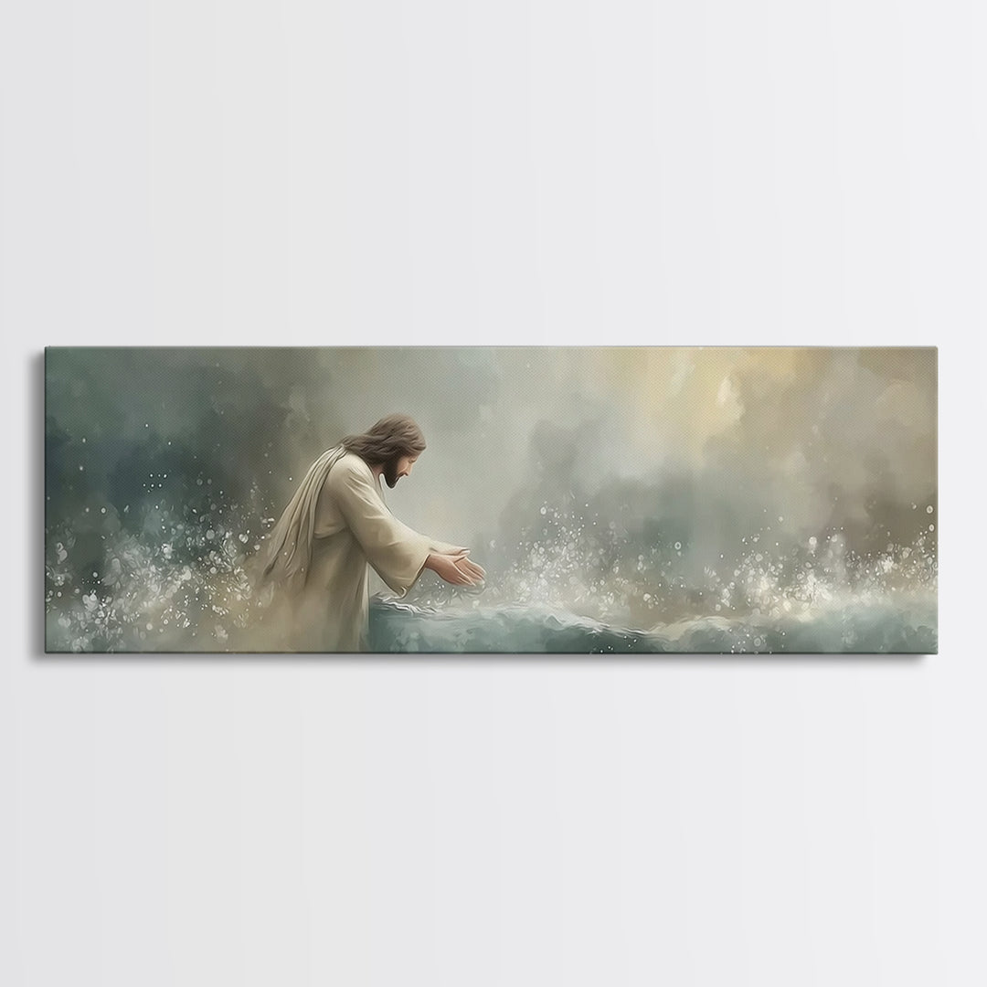 Heavenly Waters – Framed Canvas Print – Christian Wall Art – Jesus Painting – Panoramic Art – Christian Art Canvas – Christian Decor