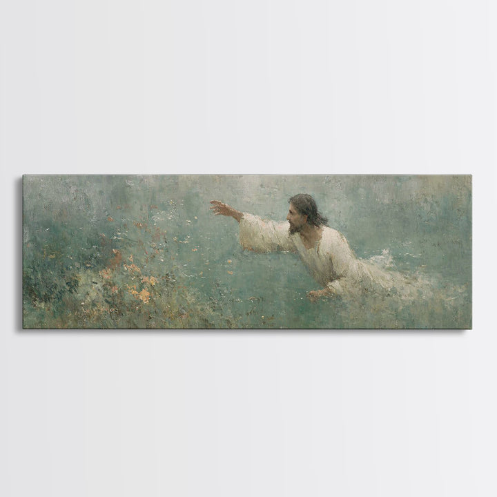 Redeeming Reach, Framed Canvas Print, Jesus Painting, Panoramic Wall Art, Christian Art Canvas, Christian Wall Art, Christian Gift Ideas