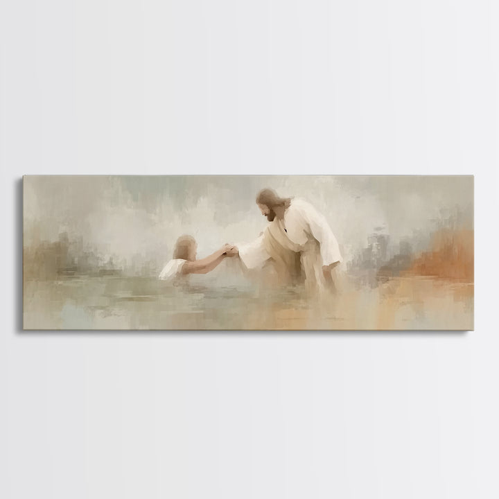Saving Grace | Framed Canvas Print | Christian Art Canvas | Panoramic Print | Jesus Painting | Christian Wall Art | Modern Christian Art