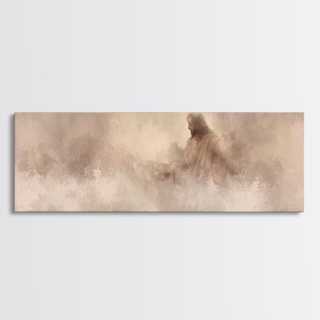 Graceful Rescue, Framed Canvas Print, Panoramic Frame, Christian Art Canvas, Jesus Painting, Christian Decor, Christian Wall Art