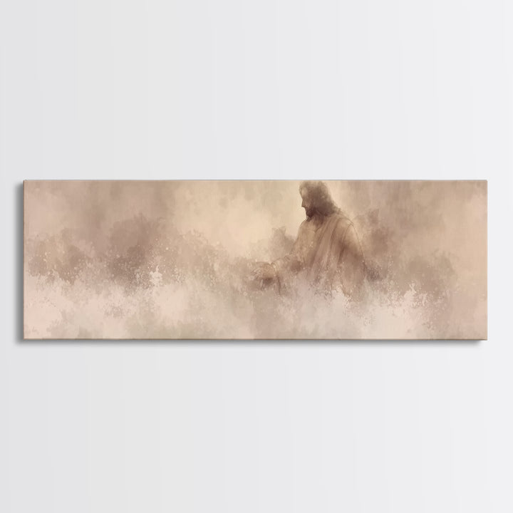 Graceful Rescue, Framed Canvas Print, Panoramic Frame, Christian Art Canvas, Jesus Painting, Christian Decor, Christian Wall Art